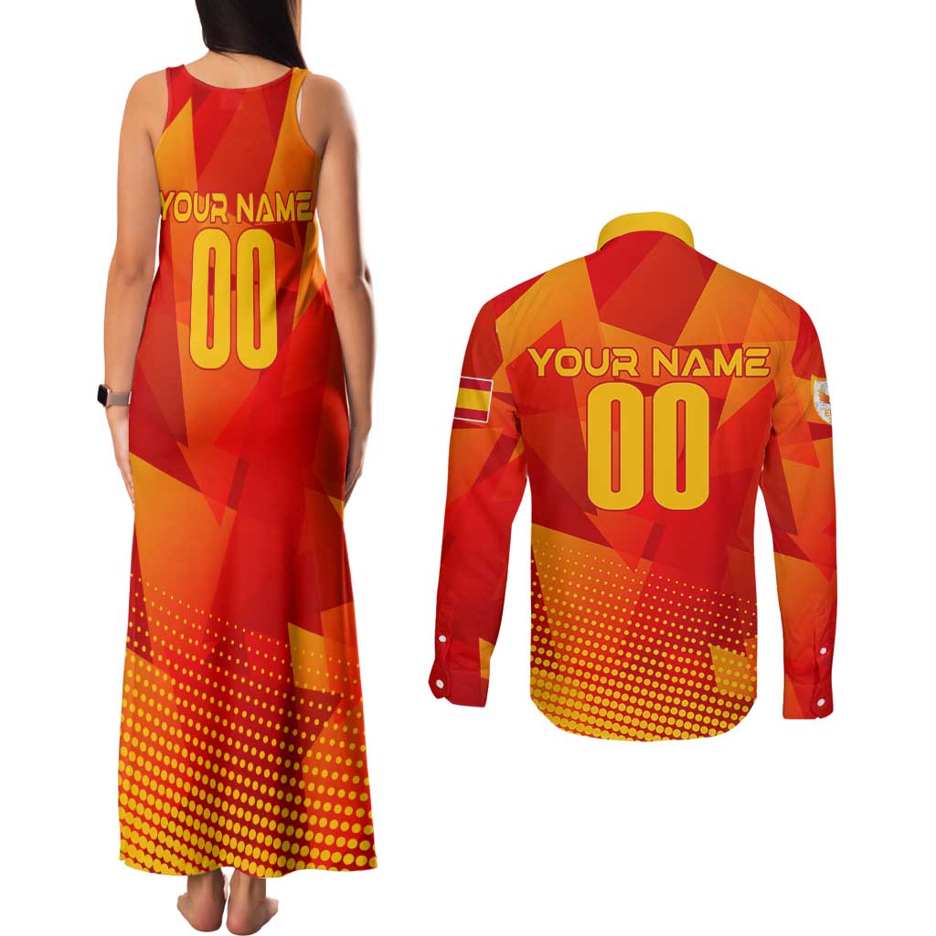 Personalized Spain Football 2024 Couples Matching Tank Maxi Dress and Long Sleeve Button Shirt Trophy Wing Style - Wonder Print Shop