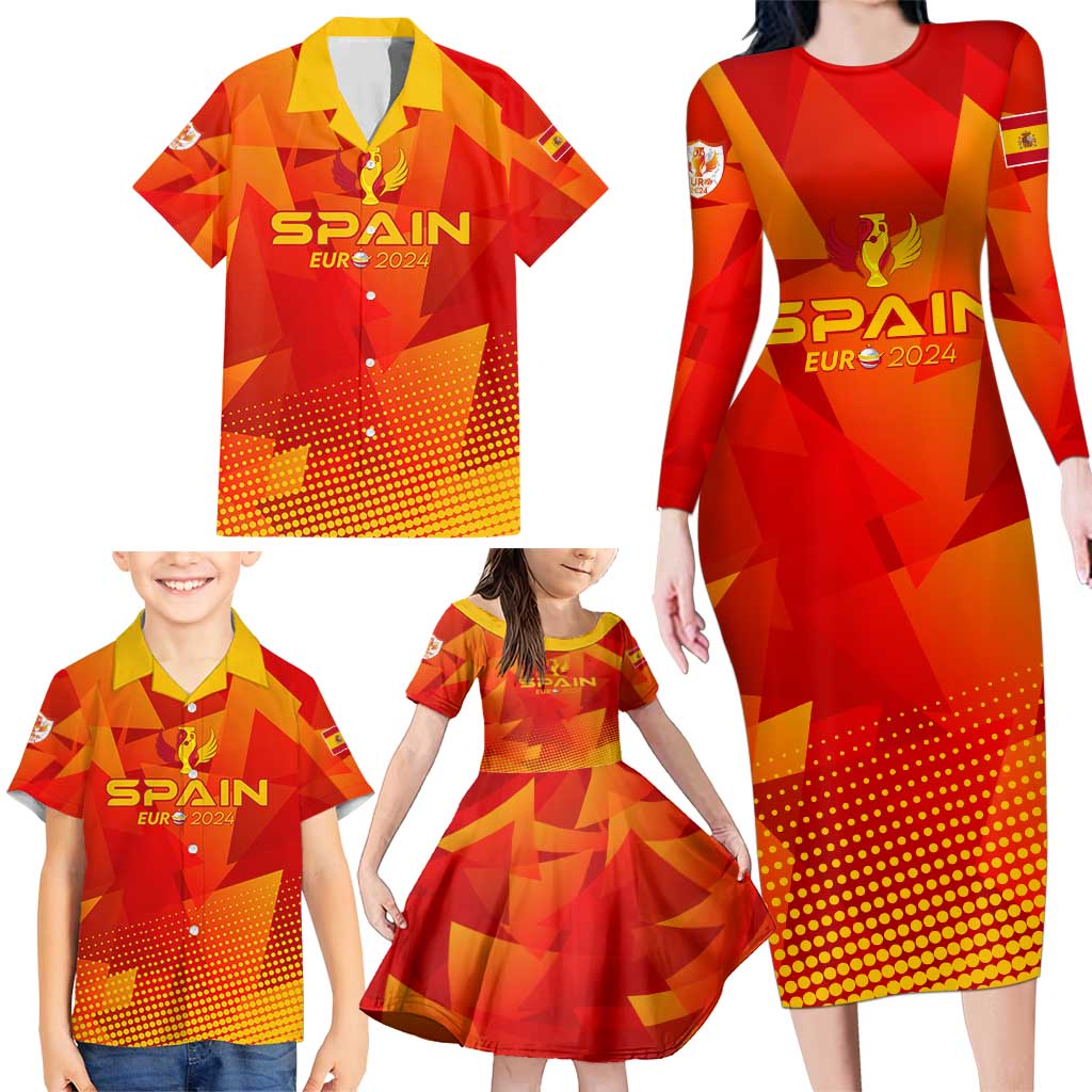 Personalized Spain Football 2024 Family Matching Long Sleeve Bodycon Dress and Hawaiian Shirt Trophy Wing Style - Wonder Print Shop