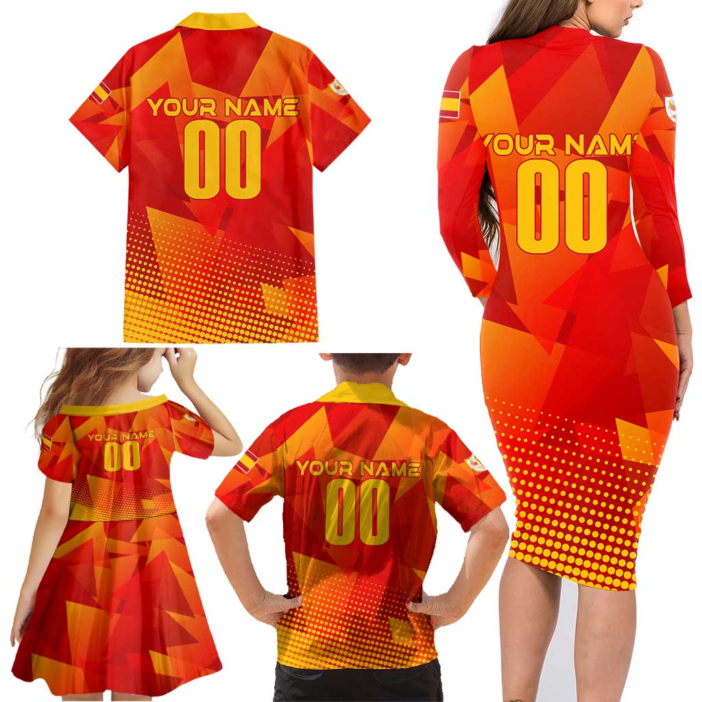 Personalized Spain Football 2024 Family Matching Long Sleeve Bodycon Dress and Hawaiian Shirt Trophy Wing Style - Wonder Print Shop