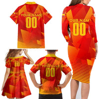 Personalized Spain Football 2024 Family Matching Long Sleeve Bodycon Dress and Hawaiian Shirt Trophy Wing Style - Wonder Print Shop