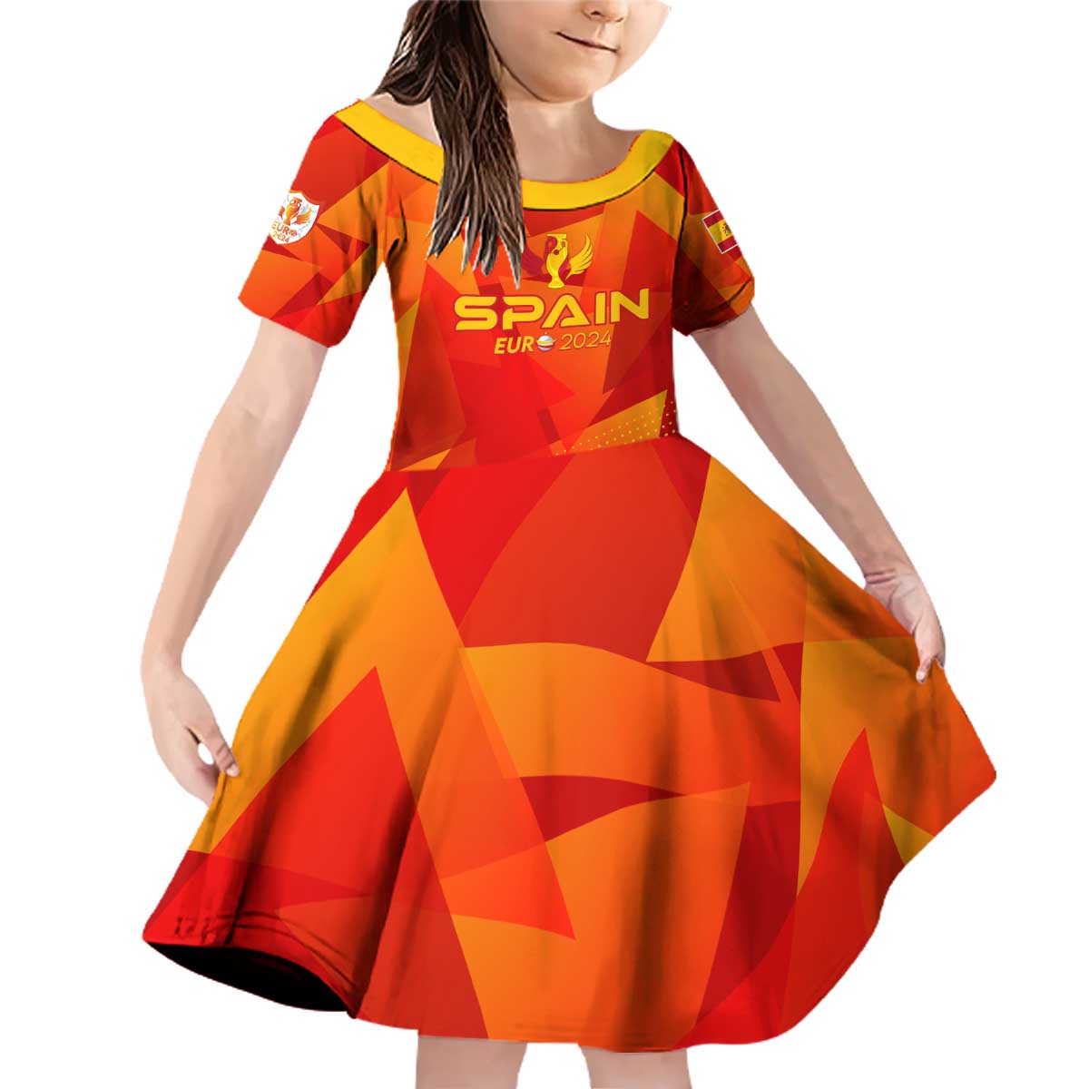 Personalized Spain Football 2024 Family Matching Off Shoulder Short Dress and Hawaiian Shirt Trophy Wing Style - Wonder Print Shop