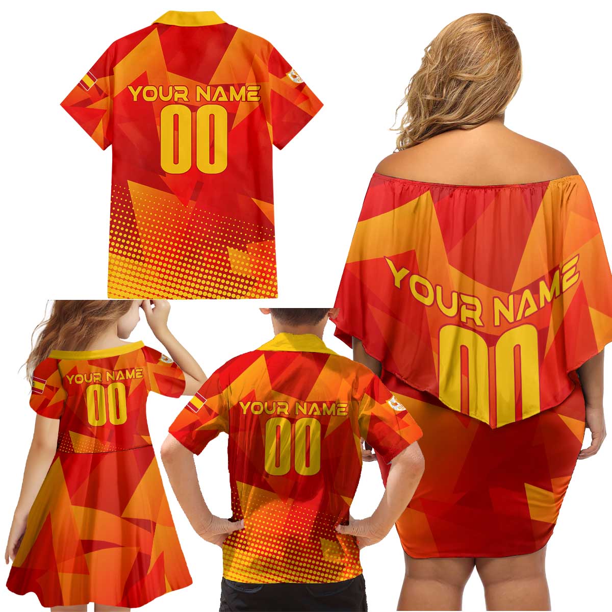 Personalized Spain Football 2024 Family Matching Off Shoulder Short Dress and Hawaiian Shirt Trophy Wing Style - Wonder Print Shop