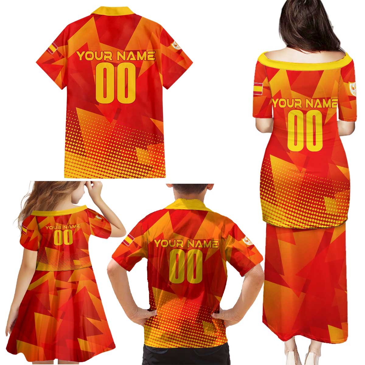 Personalized Spain Football 2024 Family Matching Puletasi and Hawaiian Shirt Trophy Wing Style - Wonder Print Shop