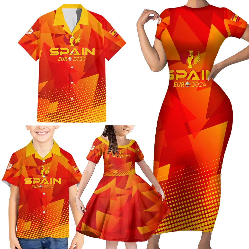 Personalized Spain Football 2024 Family Matching Short Sleeve Bodycon Dress and Hawaiian Shirt Trophy Wing Style - Wonder Print Shop
