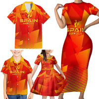 Personalized Spain Football 2024 Family Matching Short Sleeve Bodycon Dress and Hawaiian Shirt Trophy Wing Style - Wonder Print Shop