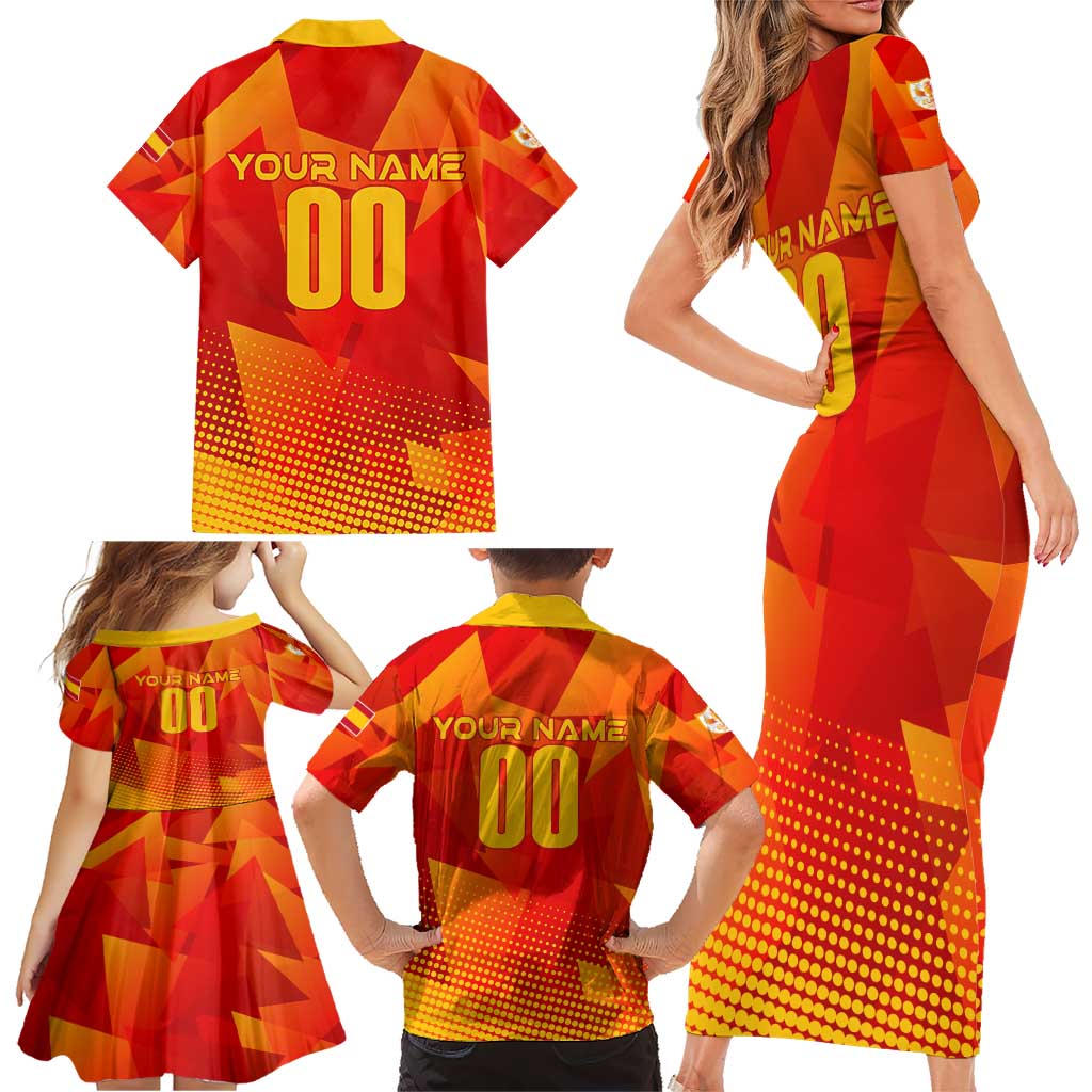 Personalized Spain Football 2024 Family Matching Short Sleeve Bodycon Dress and Hawaiian Shirt Trophy Wing Style - Wonder Print Shop