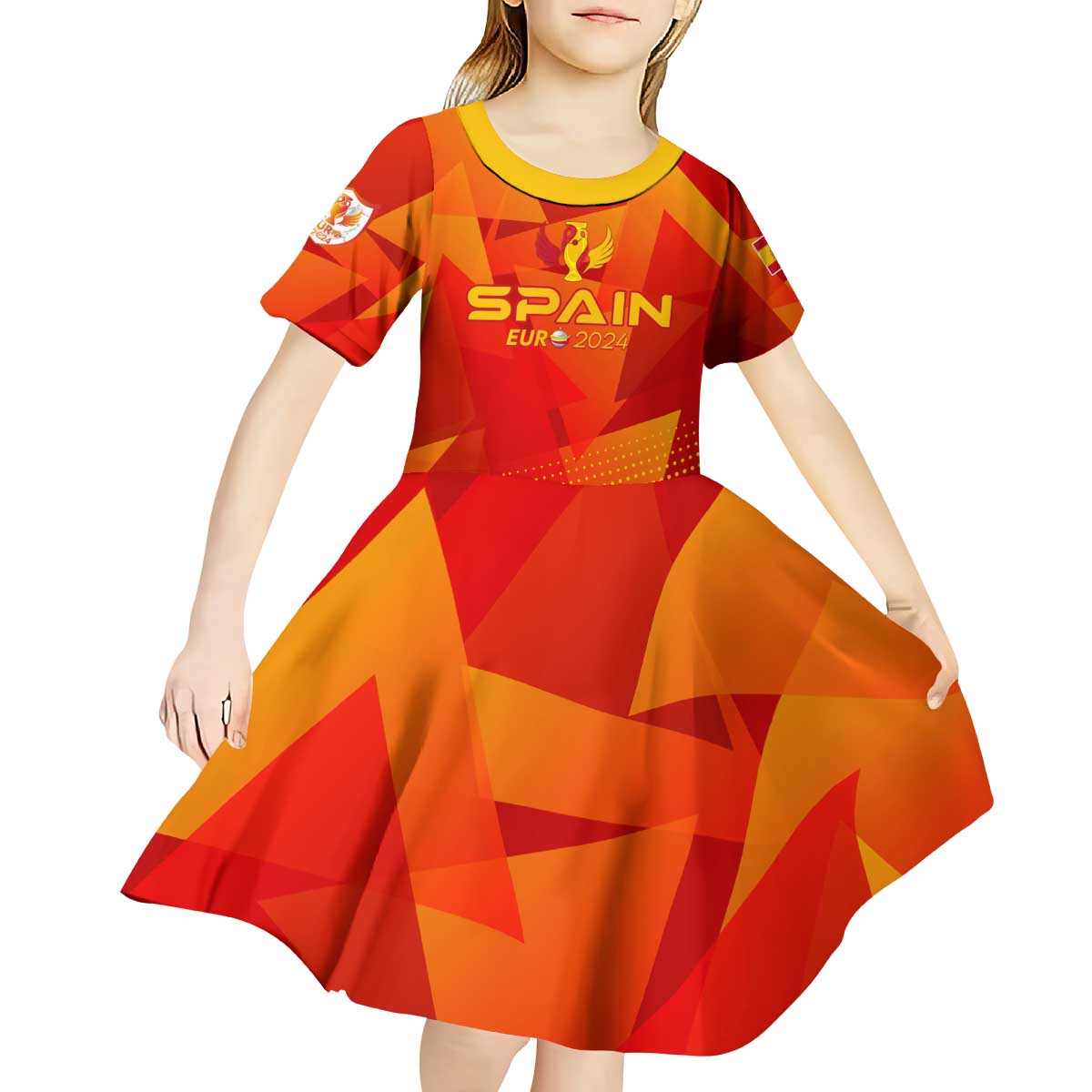 Personalized Spain Football 2024 Kid Short Sleeve Dress Trophy Wing Style - Wonder Print Shop