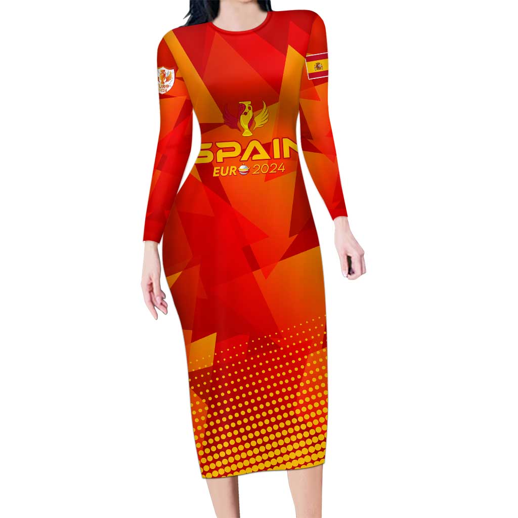 Personalized Spain Football 2024 Long Sleeve Bodycon Dress Trophy Wing Style - Wonder Print Shop