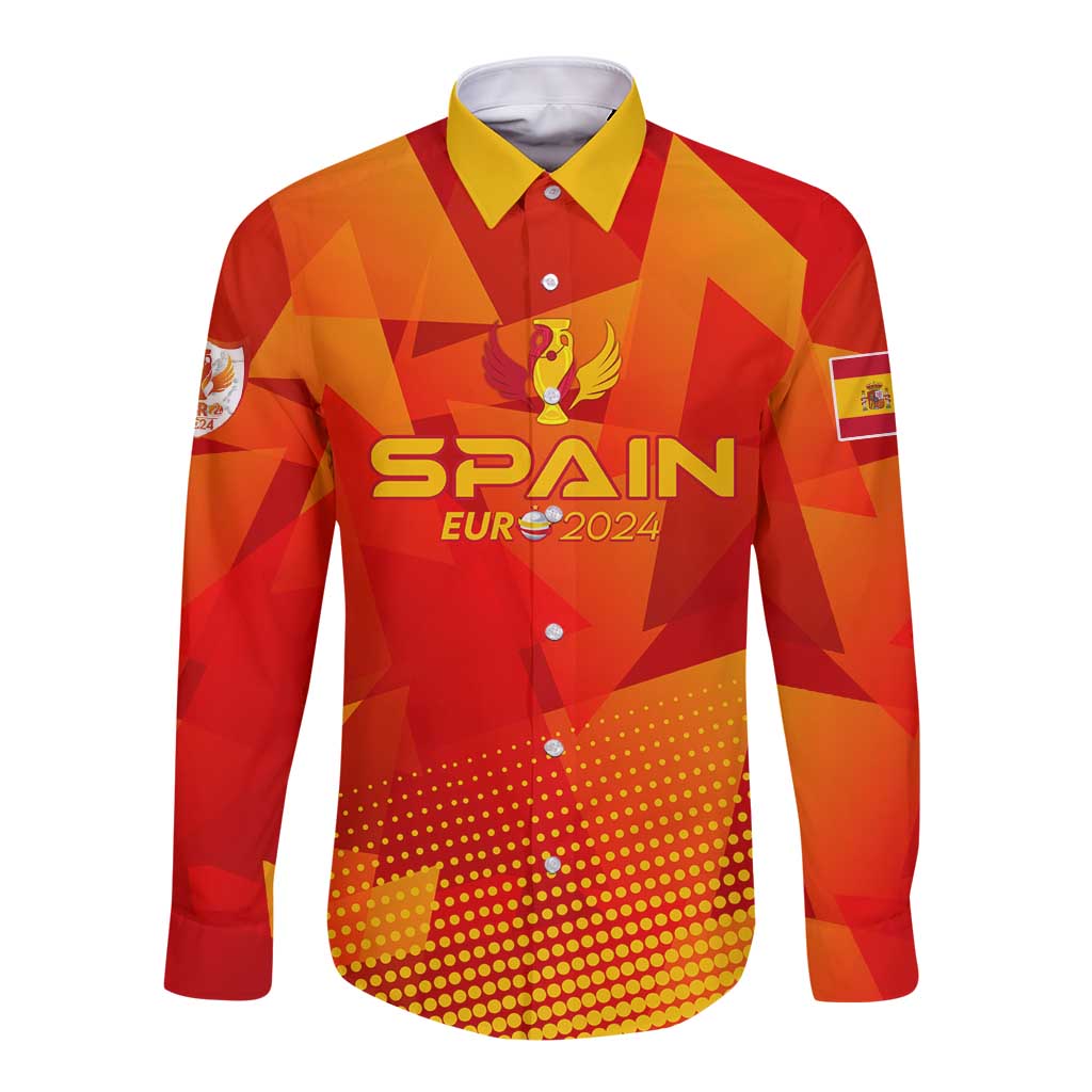 Personalized Spain Football 2024 Long Sleeve Button Shirt Trophy Wing Style - Wonder Print Shop