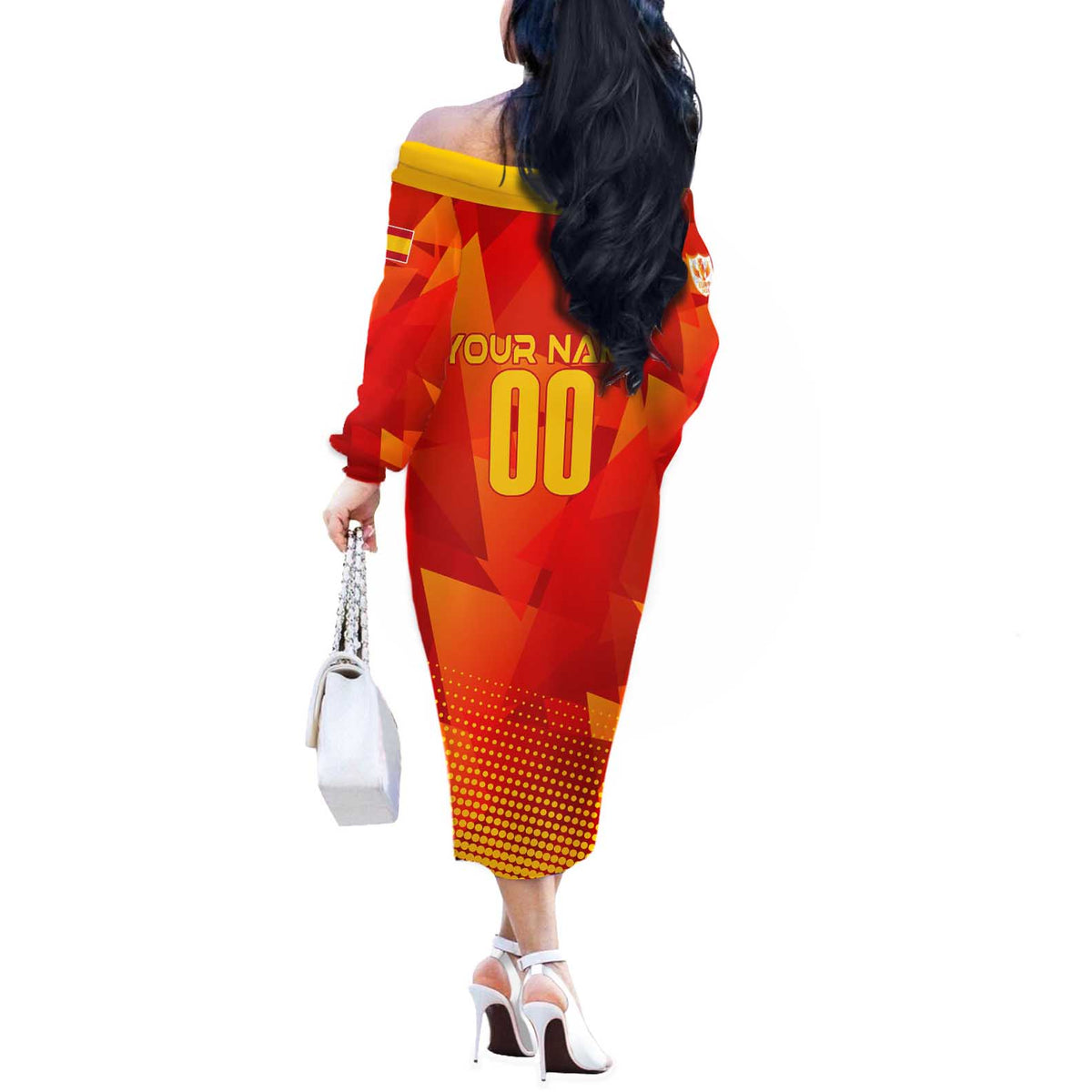 Personalized Spain Football 2024 Off The Shoulder Long Sleeve Dress Trophy Wing Style - Wonder Print Shop