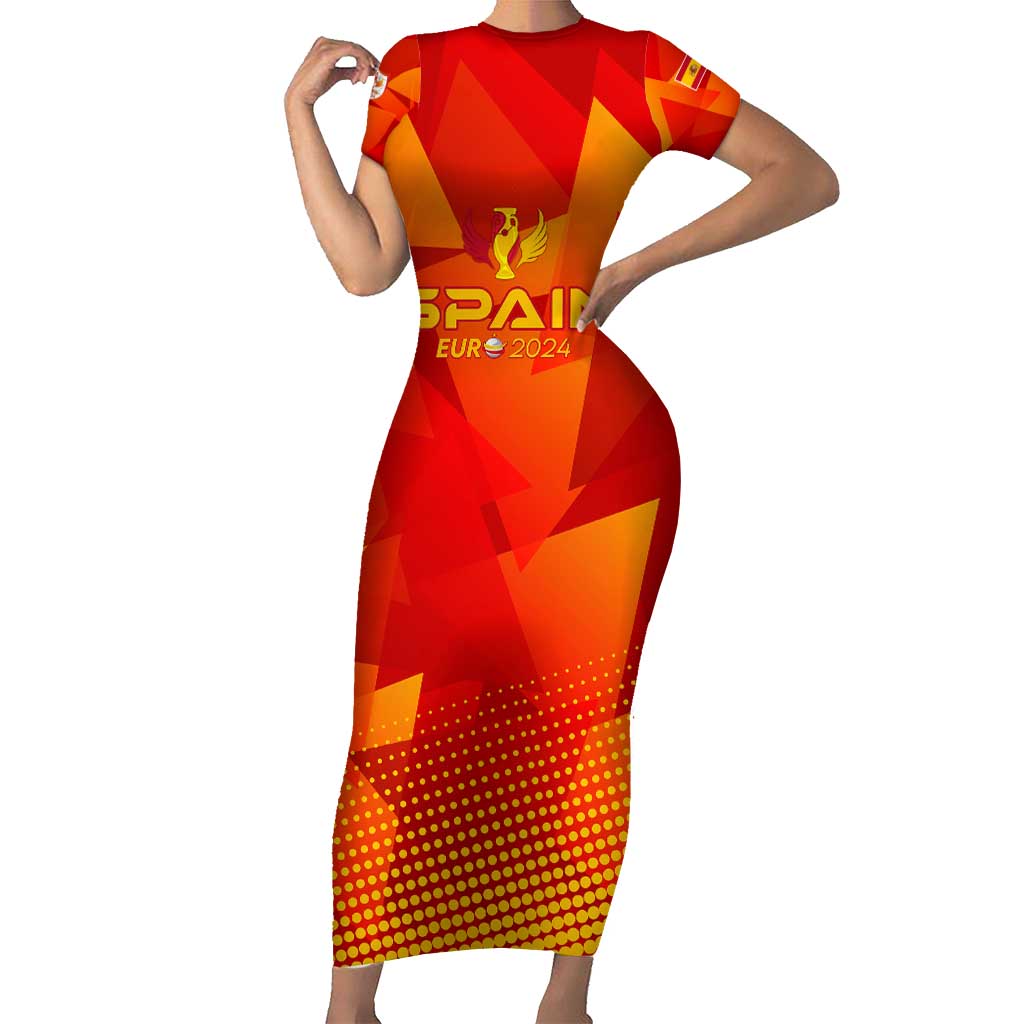 Personalized Spain Football 2024 Short Sleeve Bodycon Dress Trophy Wing Style - Wonder Print Shop