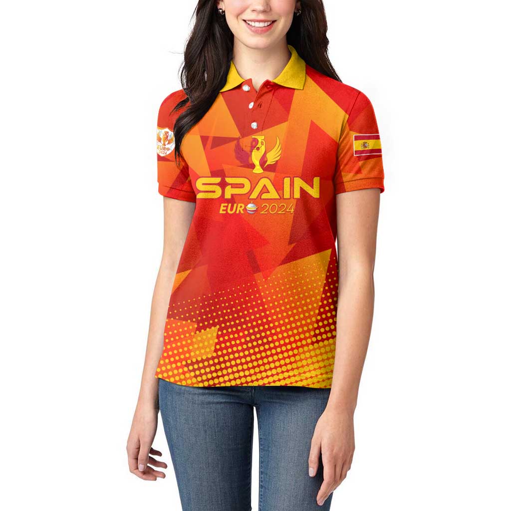 Personalized Spain Football 2024 Women Polo Shirt Trophy Wing Style - Wonder Print Shop