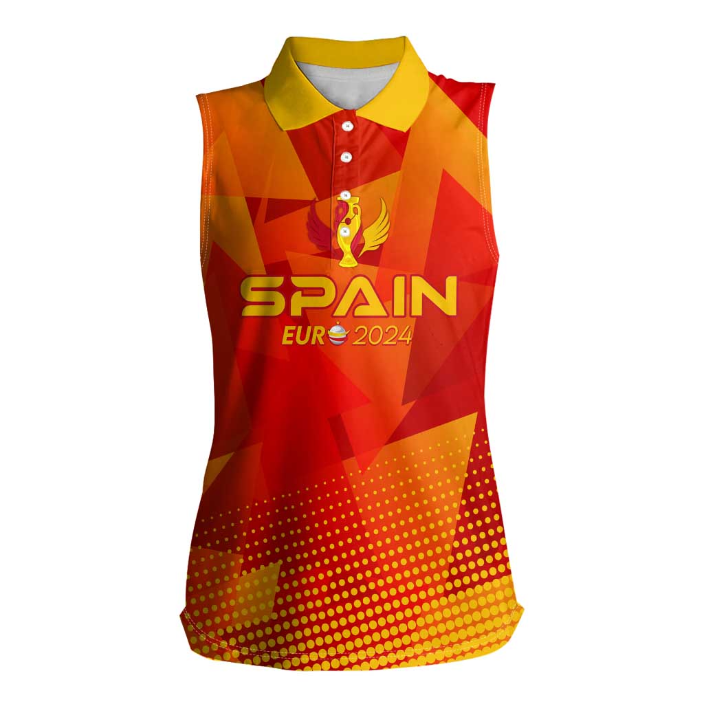 Personalized Spain Football 2024 Women Sleeveless Polo Shirt Trophy Wing Style - Wonder Print Shop