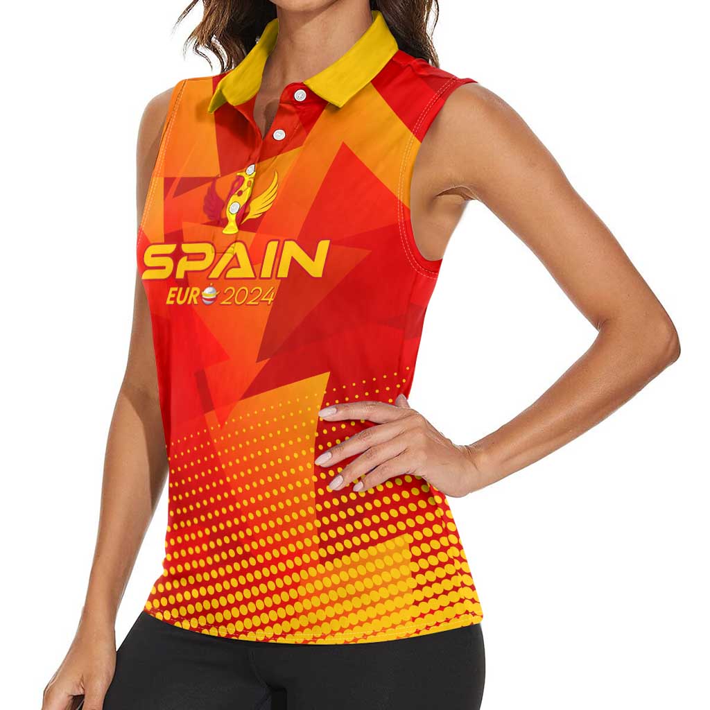Personalized Spain Football 2024 Women Sleeveless Polo Shirt Trophy Wing Style - Wonder Print Shop