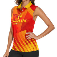 Personalized Spain Football 2024 Women Sleeveless Polo Shirt Trophy Wing Style - Wonder Print Shop
