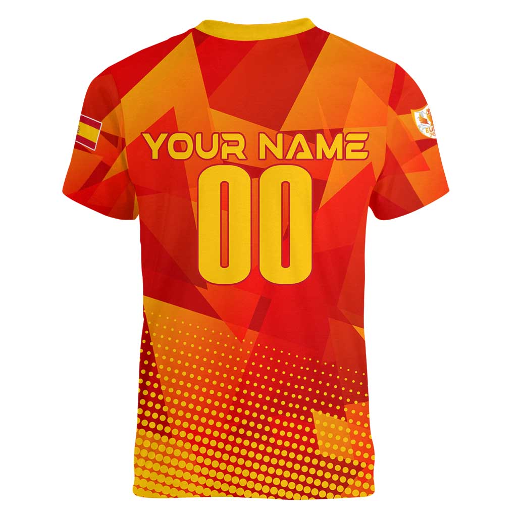 Personalized Spain Football 2024 Women V-Neck T-Shirt Trophy Wing Style - Wonder Print Shop
