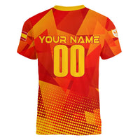 Personalized Spain Football 2024 Women V-Neck T-Shirt Trophy Wing Style - Wonder Print Shop