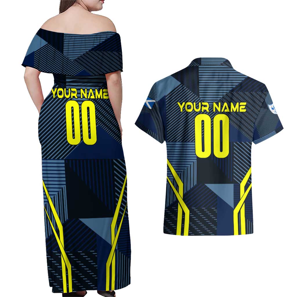Personalized Scotland Football 2024 Couples Matching Off Shoulder Maxi Dress and Hawaiian Shirt Trophy Wing Style - Wonder Print Shop