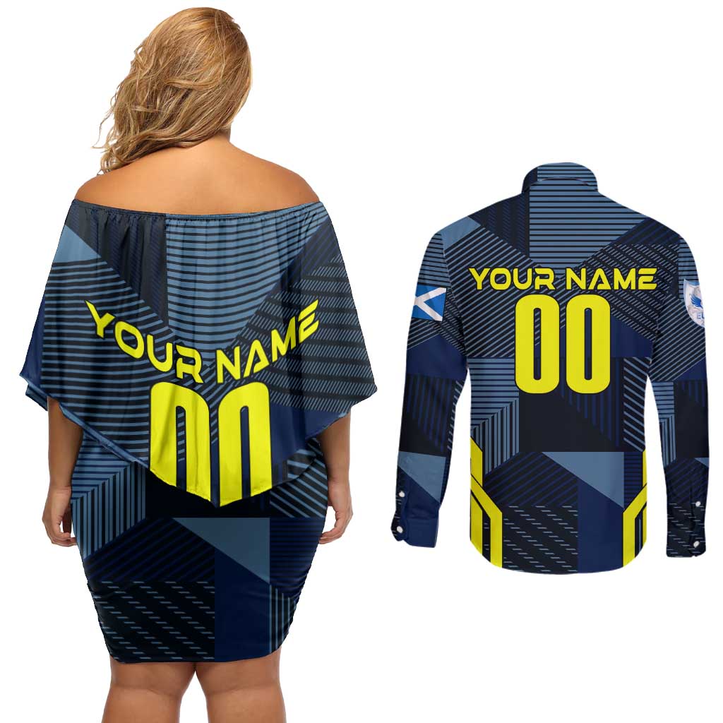 Personalized Scotland Football 2024 Couples Matching Off Shoulder Short Dress and Long Sleeve Button Shirt Trophy Wing Style - Wonder Print Shop