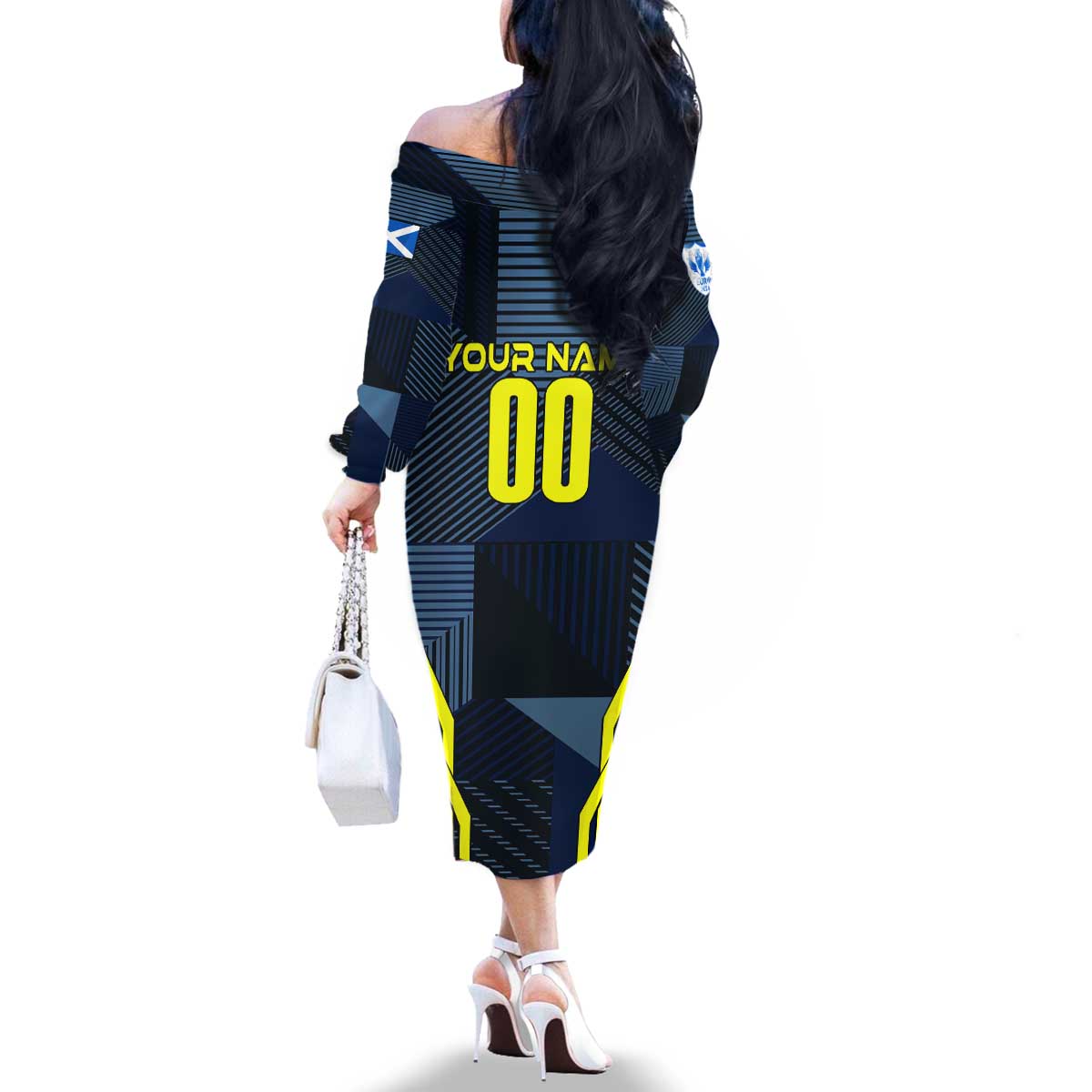 Personalized Scotland Football 2024 Family Matching Off The Shoulder Long Sleeve Dress and Hawaiian Shirt Trophy Wing Style - Wonder Print Shop
