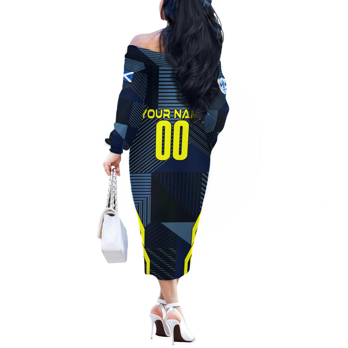 Personalized Scotland Football 2024 Off The Shoulder Long Sleeve Dress Trophy Wing Style - Wonder Print Shop