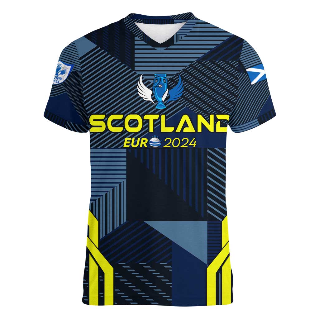 Personalized Scotland Football 2024 Women V-Neck T-Shirt Trophy Wing Style - Wonder Print Shop