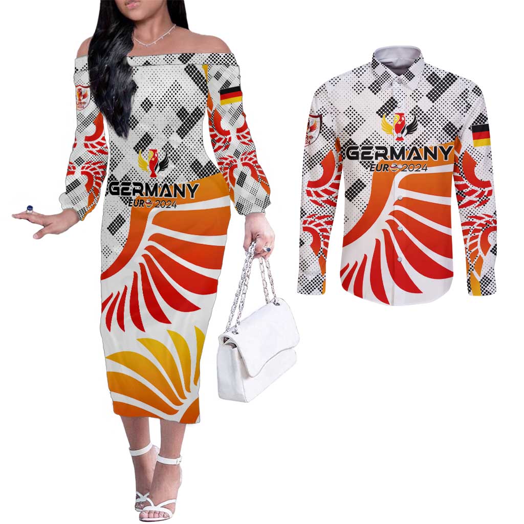 Personalized Germany Football 2024 Couples Matching Off The Shoulder Long Sleeve Dress and Long Sleeve Button Shirt Trophy Wing Style