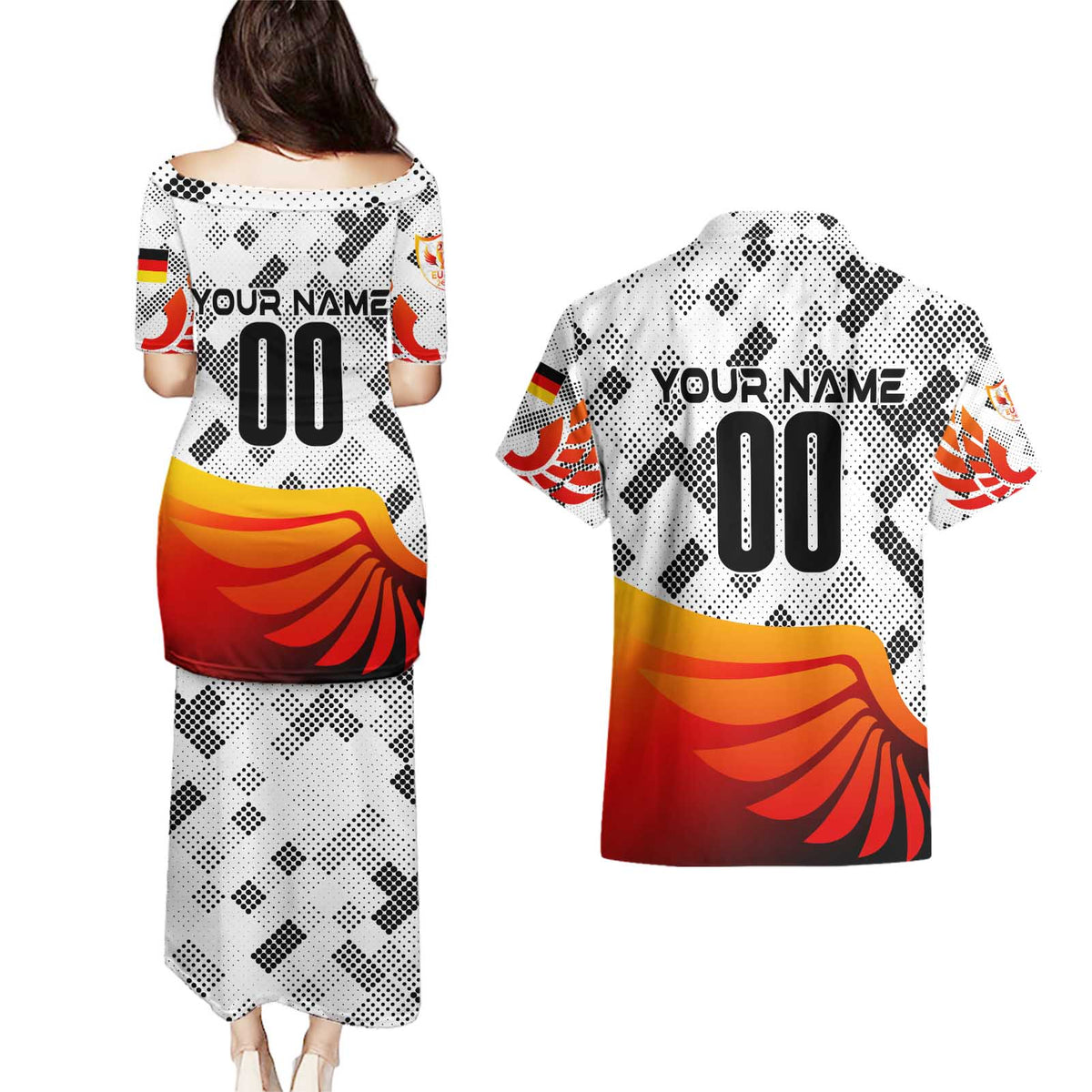 Personalized Germany Football 2024 Couples Matching Puletasi and Hawaiian Shirt Trophy Wing Style - Wonder Print Shop