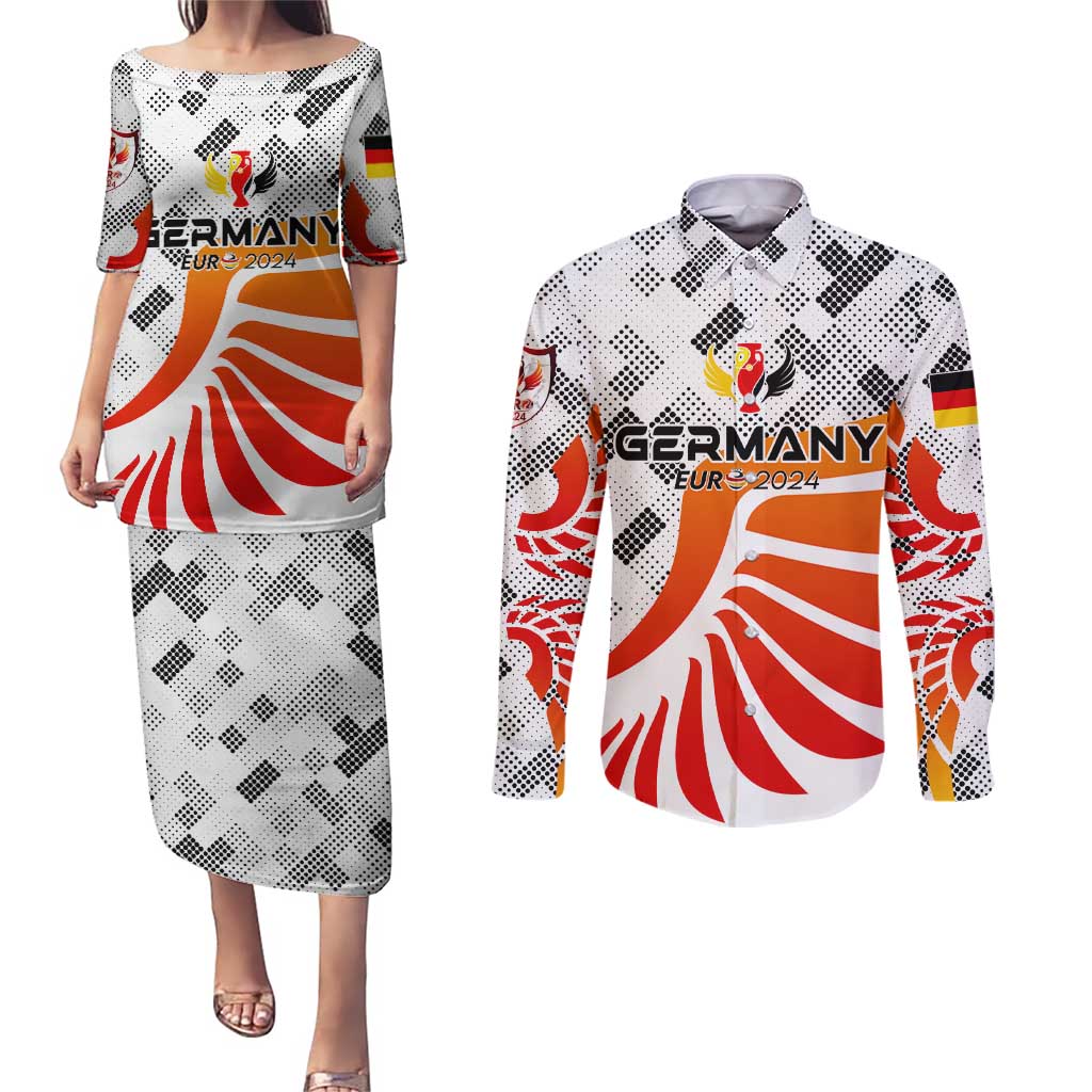 Personalized Germany Football 2024 Couples Matching Puletasi and Long Sleeve Button Shirt Trophy Wing Style - Wonder Print Shop