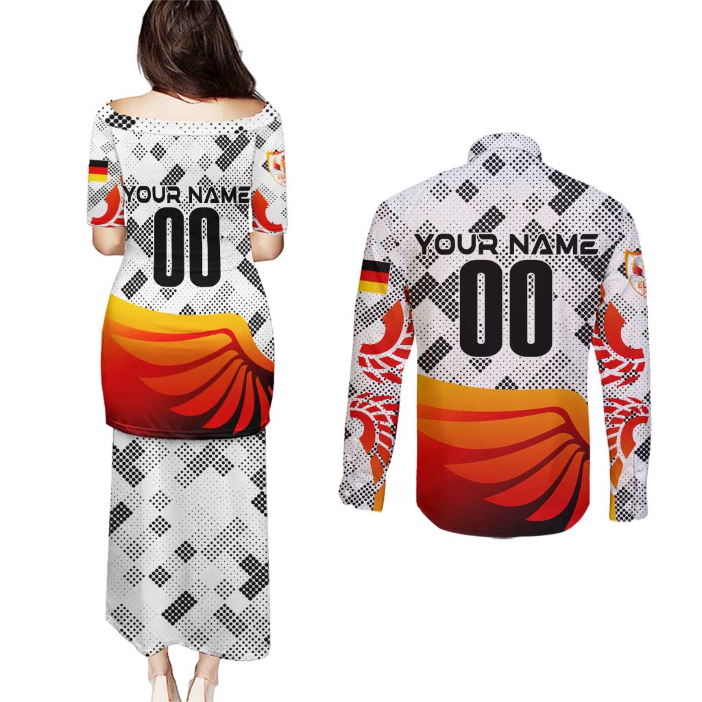Personalized Germany Football 2024 Couples Matching Puletasi and Long Sleeve Button Shirt Trophy Wing Style - Wonder Print Shop