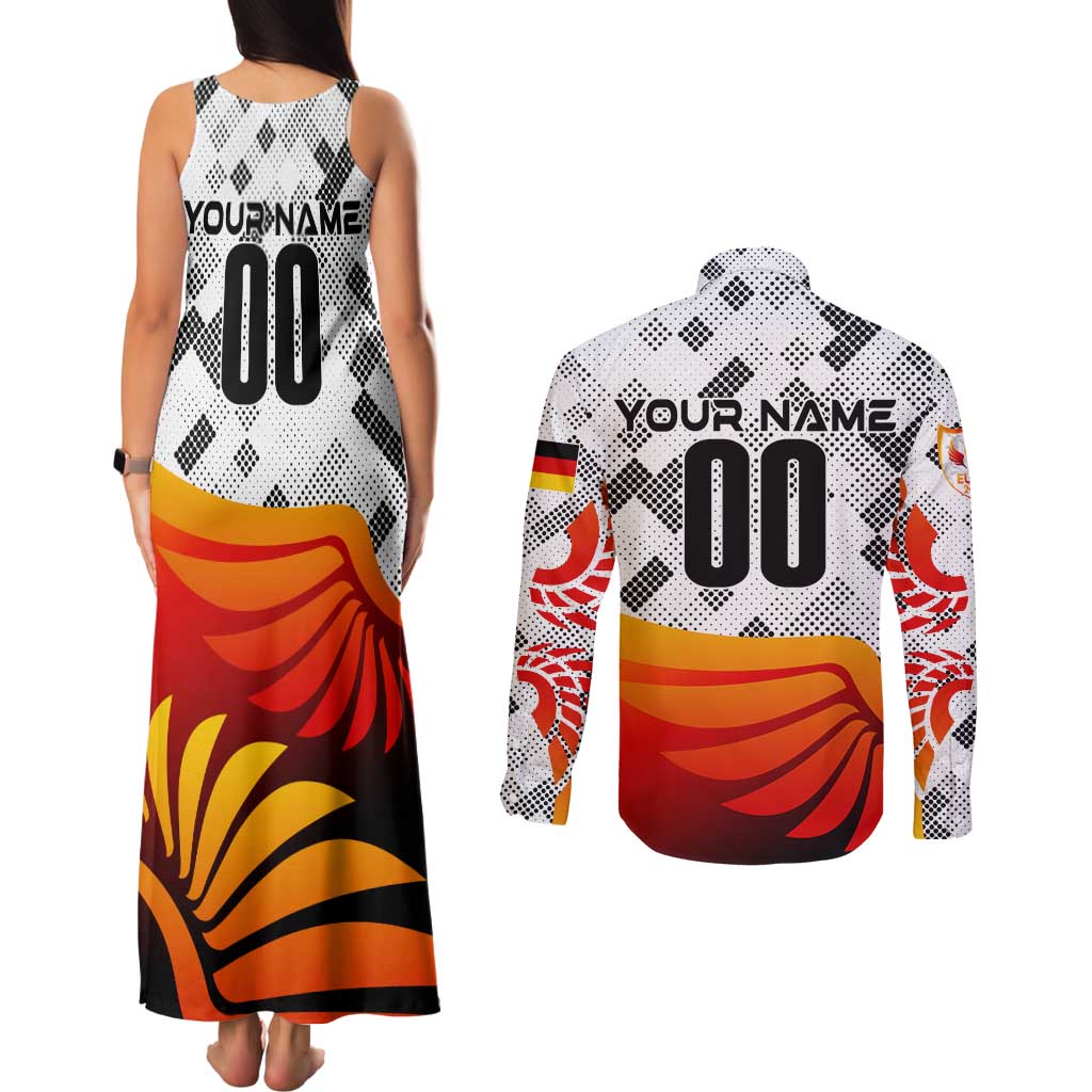 Personalized Germany Football 2024 Couples Matching Tank Maxi Dress and Long Sleeve Button Shirt Trophy Wing Style - Wonder Print Shop