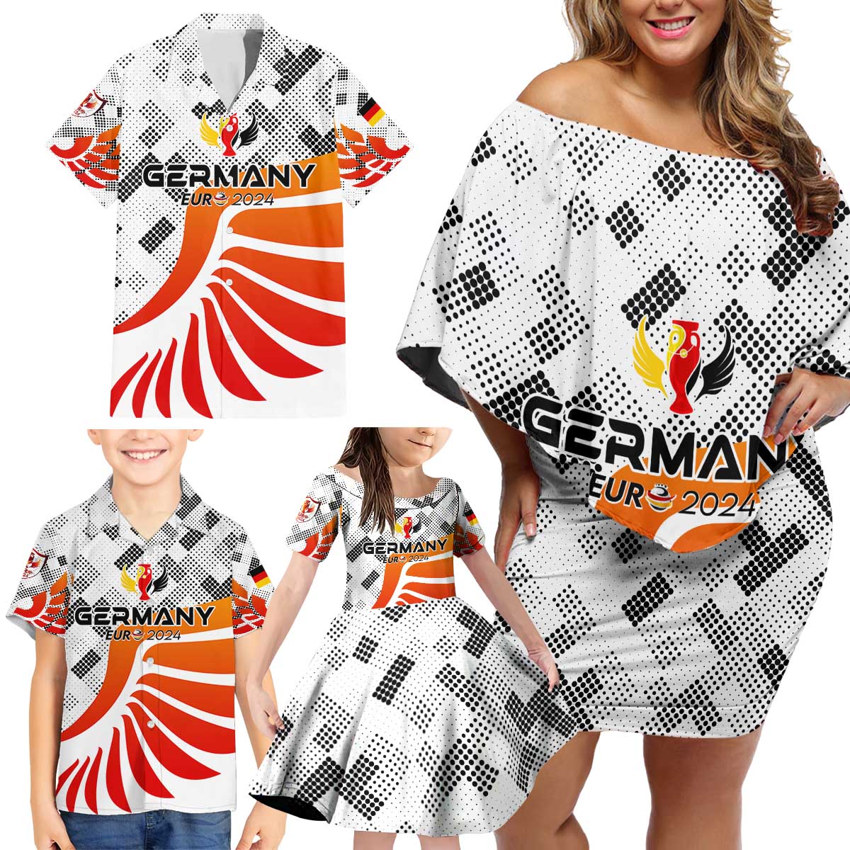 Personalized Germany Football 2024 Family Matching Off Shoulder Short Dress and Hawaiian Shirt Trophy Wing Style - Wonder Print Shop