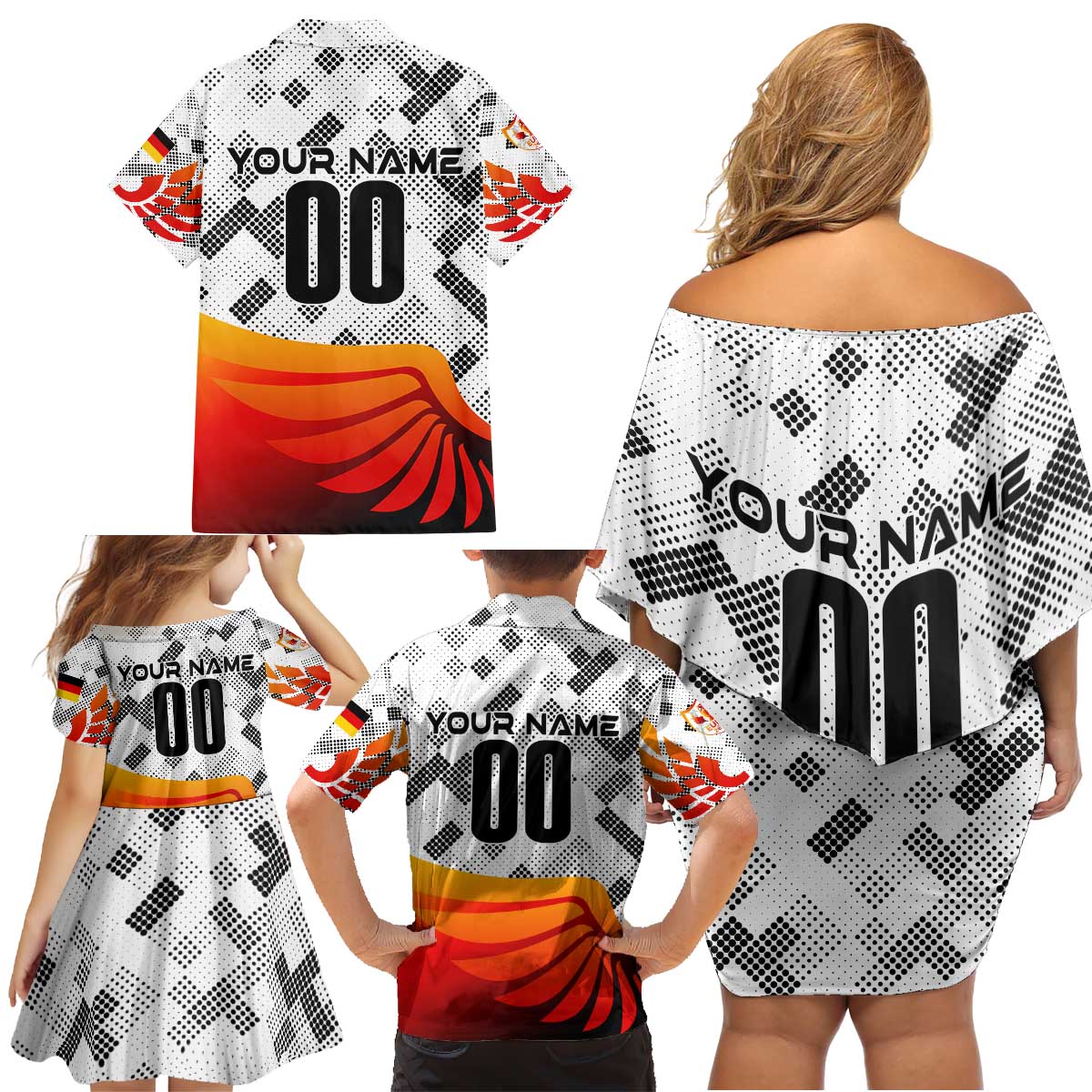 Personalized Germany Football 2024 Family Matching Off Shoulder Short Dress and Hawaiian Shirt Trophy Wing Style - Wonder Print Shop