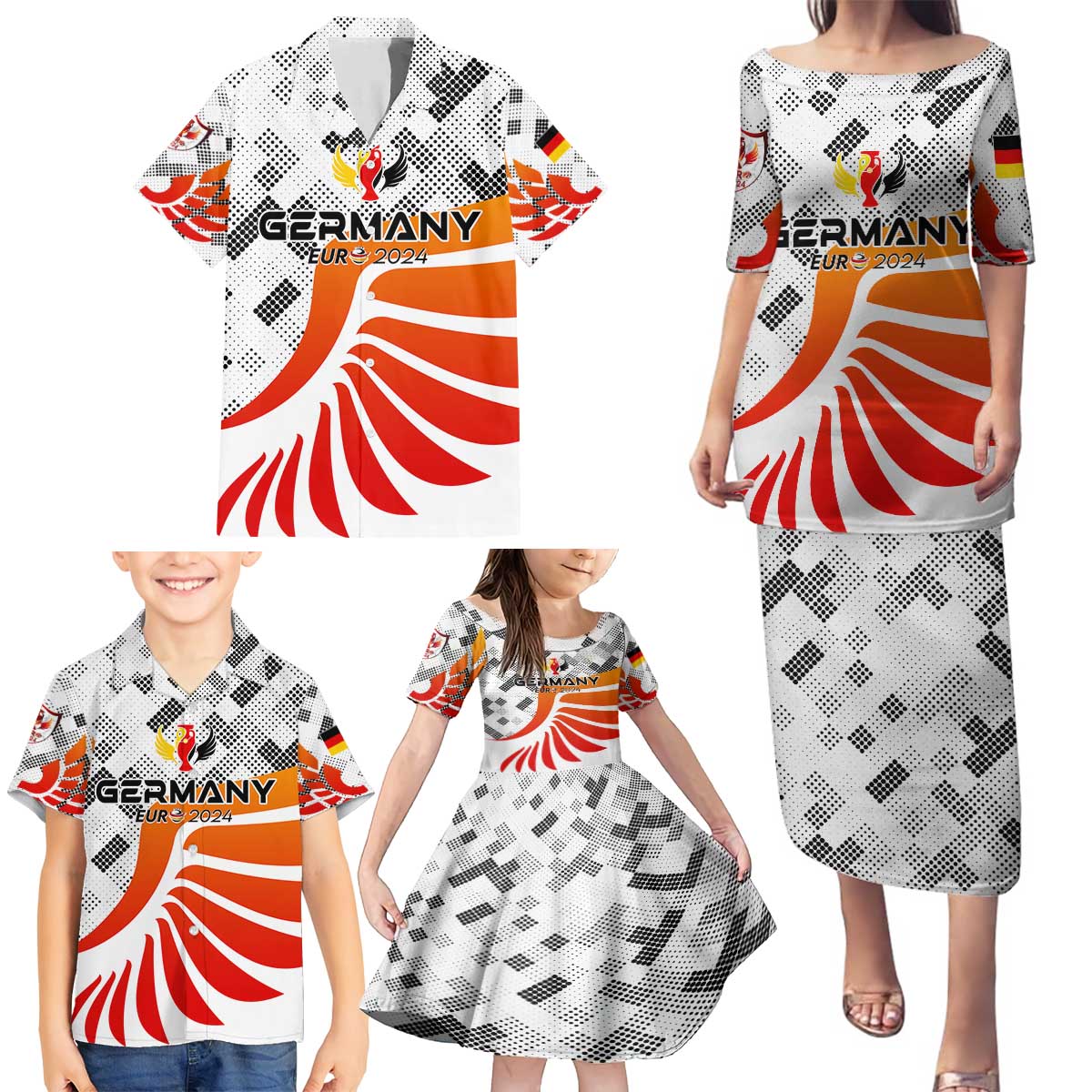 Personalized Germany Football 2024 Family Matching Puletasi and Hawaiian Shirt Trophy Wing Style - Wonder Print Shop
