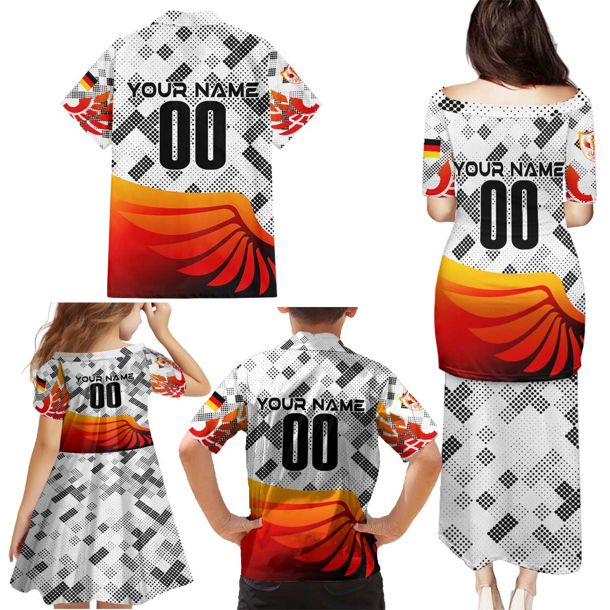 Personalized Germany Football 2024 Family Matching Puletasi and Hawaiian Shirt Trophy Wing Style - Wonder Print Shop