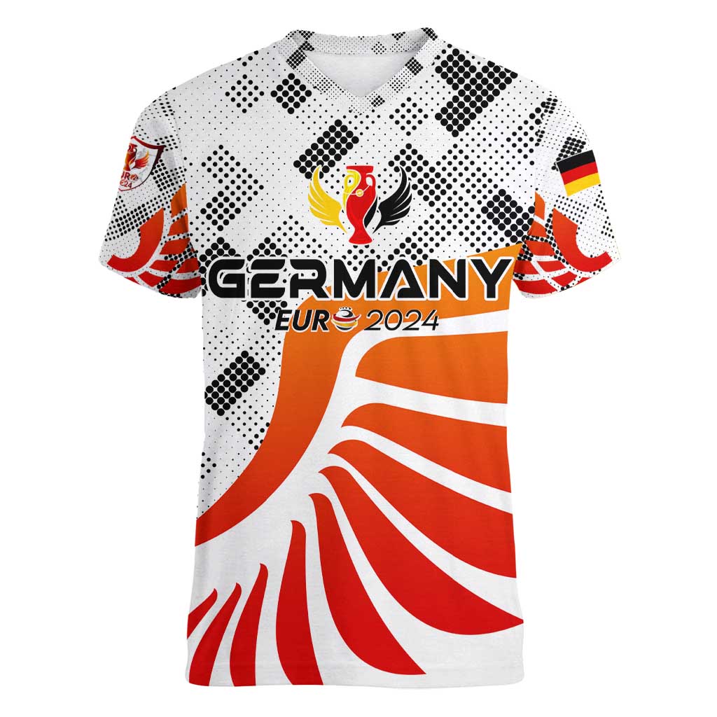 Personalized Germany Football 2024 Women V-Neck T-Shirt Trophy Wing Style - Wonder Print Shop