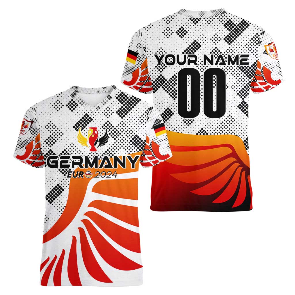 Personalized Germany Football 2024 Women V-Neck T-Shirt Trophy Wing Style - Wonder Print Shop