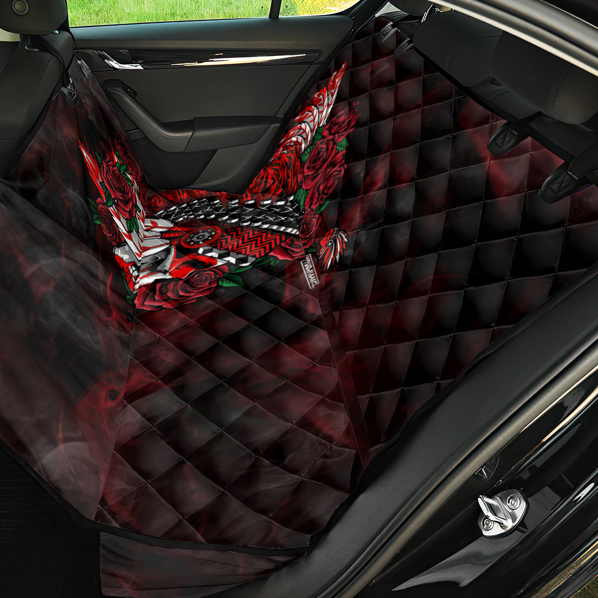 Personalised Native American Chief Skull Back Car Seat Cover Rose Skull - Wonder Print Shop