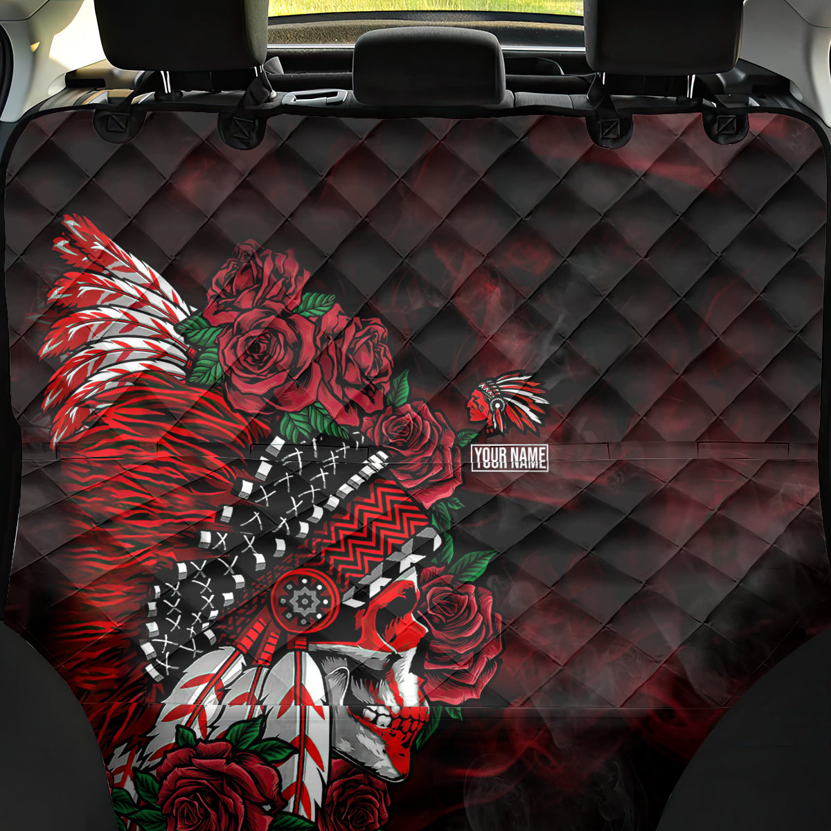 Personalised Native American Chief Skull Back Car Seat Cover Rose Skull - Wonder Print Shop