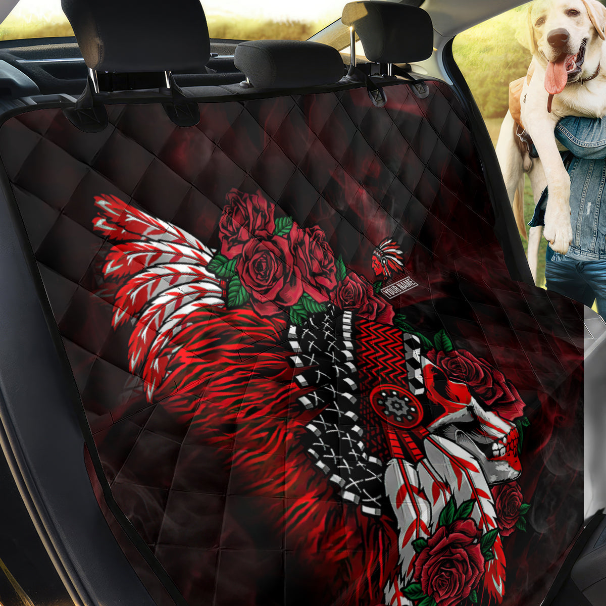 Personalised Native American Chief Skull Back Car Seat Cover Rose Skull - Wonder Print Shop