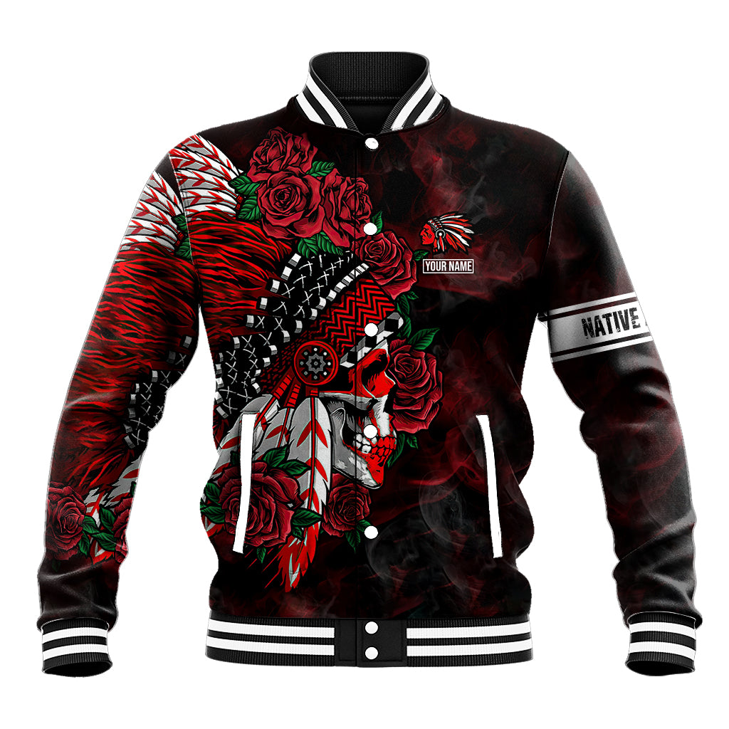 Personalised Native American Chief Skull Baseball Jacket Rose Skull - Wonder Print Shop