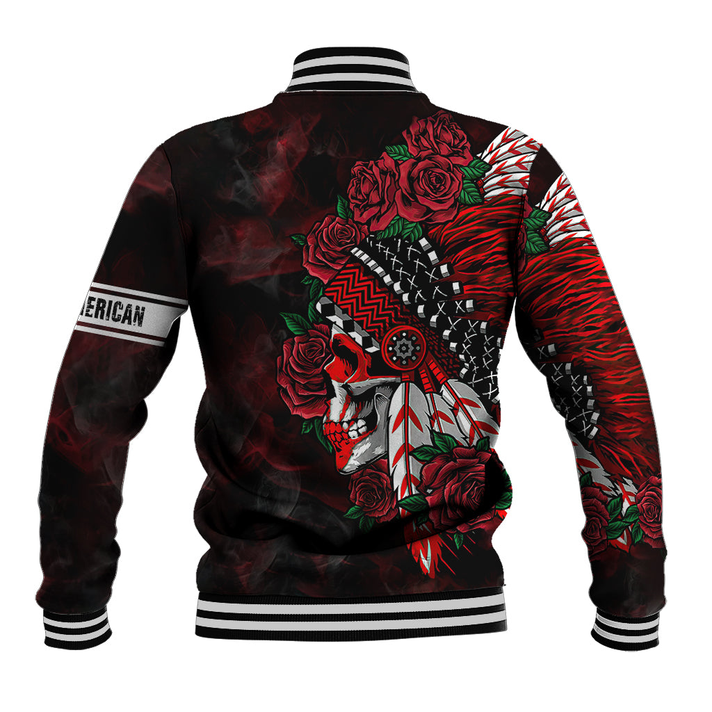 Personalised Native American Chief Skull Baseball Jacket Rose Skull - Wonder Print Shop