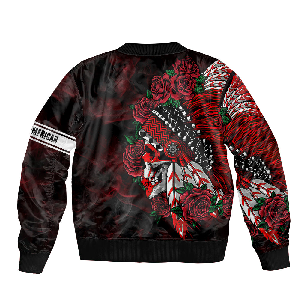 Personalised Native American Chief Skull Bomber Jacket Rose Skull - Wonder Print Shop