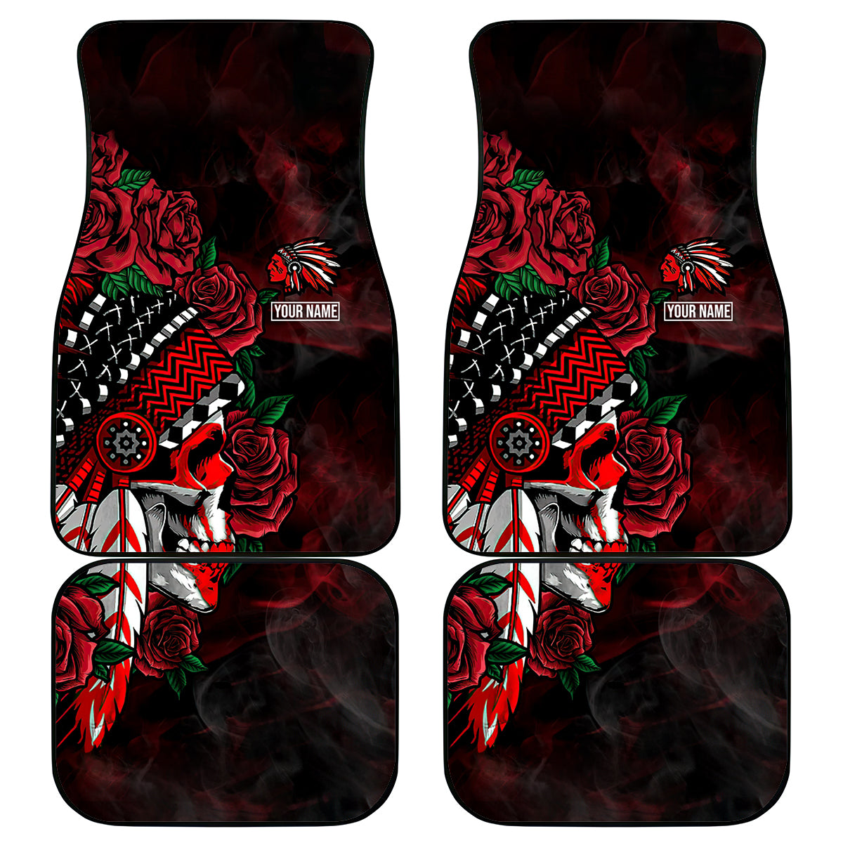 Personalised Native American Chief Skull Car Mats Rose Skull - Wonder Print Shop