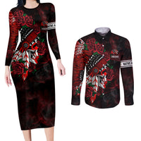 Personalised Native American Chief Skull Couples Matching Long Sleeve Bodycon Dress and Long Sleeve Button Shirts Rose Skull - Wonder Print Shop