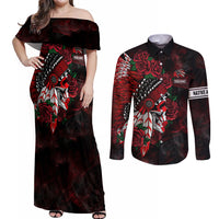 Personalised Native American Chief Skull Couples Matching Off Shoulder Maxi Dress and Long Sleeve Button Shirts Rose Skull - Wonder Print Shop