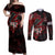 personalised-native-american-chief-skull-couples-matching-off-shoulder-maxi-dress-and-long-sleeve-button-shirts-rose-skull