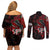 personalised-native-american-chief-skull-couples-matching-off-shoulder-short-dress-and-long-sleeve-button-shirts-rose-skull