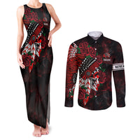 Personalised Native American Chief Skull Couples Matching Tank Maxi Dress and Long Sleeve Button Shirts Rose Skull - Wonder Print Shop