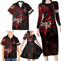 Personalised Native American Chief Skull Family Matching Long Sleeve Bodycon Dress and Hawaiian Shirt Rose Skull - Wonder Print Shop